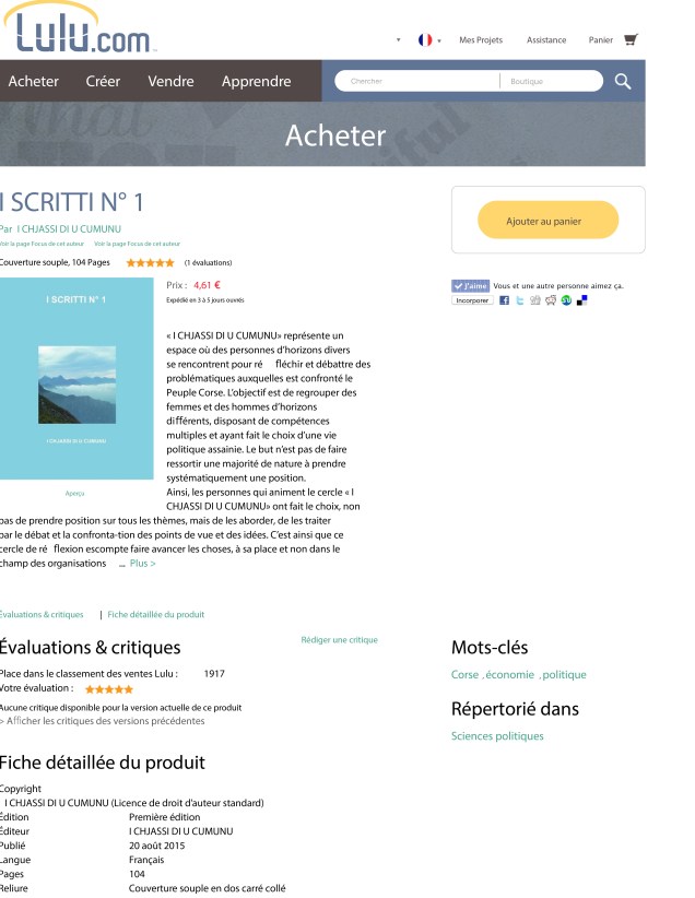 I SCRITTI N° 1 de I CHJASSI DI U CUMUNU (Couverture souple) – Lulu FR